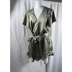 Show Me Your Mumu Say‎ I Do Romper Moss Green Luxe Tie Waist Satin Medium NEW